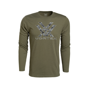 VORTEX OPTICS Men's Digi Camo Core Logo Long Sleeve Crew Neck T Shirt Military Heather Medium