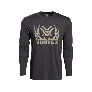 VORTEX OPTICS Men's Full Tine Long Sleeve Crew Neck T Shirt Charcoal Heather Large