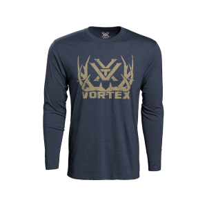 VORTEX OPTICS Men's Full Tine Long Sleeve Crew Neck T Shirt Navy Heather 2XL