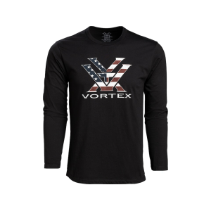 VORTEX OPTICS Men's Stars and Stripes Long Sleeve Crew Neck T Shirt Black Large
