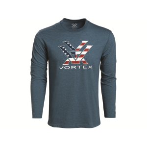 VORTEX OPTICS Men's Stars and Stripes Long Sleeve Crew Neck T Shirt Steel Blue Heather Medium