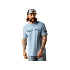 Ariat Men's Shield Flag Short Sleeve Crew Neck T Shirt Light Blue Heather 2XL - Ariat