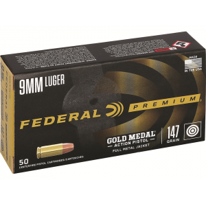 eral Premium Gold Medal Match 9mm Luger 147 Grain Full Metal Jacket Box Of 50 Ammo