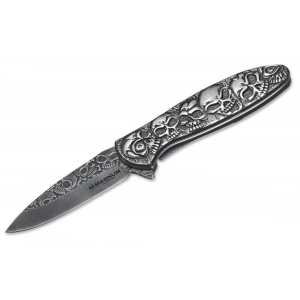 Boker Knives Dia De Los Muertos Assisted Opening Pocket Knife 3.35" Drop Point 440A Gray Blade Steel Handle Gray - Boker Knives