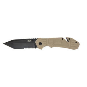 Smith & Wesson M&P M2.0 S.A. Assisted Opening Pocket Knife 3.5" Partially Serrated Tanto Point 8Cr13MoV Black Oxide Blade Rubber Handle Tan
