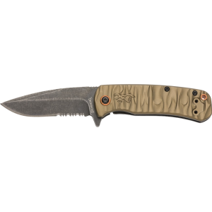 Browning Riverstone Assisted Opening Pocket Knife 2.875" Partially Serrated Drop Point D2 Stonewashed Blade Aluminum Handle Sage - Browning