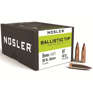 Nosler Ballistic Tip Hunting 6mm, 243 Caliber (243 Diameter) Bullets 95 Grain Polymer Tip Box of 50
