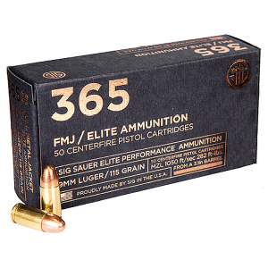  Sauer 365 Elite Performance 9mm Luger 115 Grain Sig Sauer Full Metal Jacket Box Of 50 Ammo
