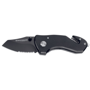 Boker Knives Compact Rescue Pocket Knife 2.375" Partially Serrated Sheepsfoot 440 Black Blade Aluminum Handle Black - Boker Knives
