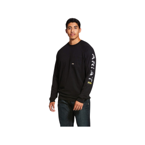 ARIAT Men's Rebar Cotton Strong Graphic Long Sleeve Crew Neck T Shirt Black 2XL