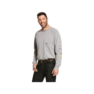 ARIAT Men's Rebar Cotton Strong Graphic Long Sleeve Crew Neck T Shirt Heather Gray Medium