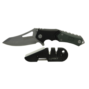 Lansky Responder Folding Knife Combo 3.5" Drop Point 440C Stainless Steel Blade with Blademedic Knife Sharpener - Lansky