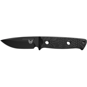 Benchmade Mini Bushcrafter Fixed Blade Knife 3.38" Drop Point CPM CruWear Black Cerakote Blade Carbon Fiber Handle Black - Benchmade