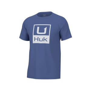 Huk Men's Stacked Logo Short Sleeve Crew Neck T Shirt Wedgewood Medium - Huk