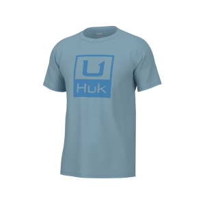 Huk Men's Stacked Logo Short Sleeve Crew Neck T Shirt Crystal Blue Medium - Huk