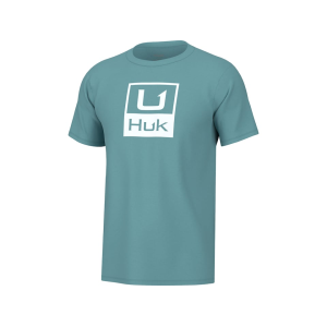 Huk Men's Stacked Logo Short Sleeve Crew Neck T Shirt Marine Blue Large - Huk
