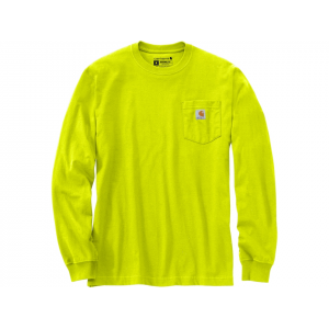 CARHARTT Men's Loose Fit Heavyweight Long Sleeve Crew Neck Pocket T Shirt Brite Lime Large