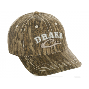 DRAKE Mens Distressed 6 Panel Hat Mossy Oak Bottomland