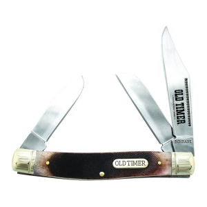 Old Timer Senior Pocket Knife 2.96" Clip Point 9Cr18MoV Polished Blade Bone Handle Brown - Old Timer
