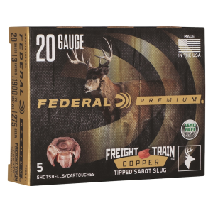 Federal Premium Freight Train 20 Gauge Ammo 3 275 Grain Copper Tipped Sabot Slug Lead Free Box Of 5 eral Premium Freight Train 20 Gauge 3 275 Grain Copper Tipped Sabot Slug Lead Free Box Of 5 Ammo