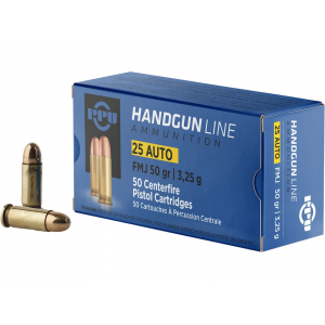 PPU 25 Acp Ammo 50 Grain Full Metal Jacket Box Of 50
