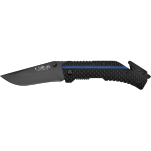 Camillus Thin Blue Line Assisted Opening Pocket Knife 3.25" Drop Point 420 Black Blade TPR Overmold Handle Black - Camillus