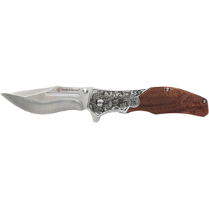 Smith & Wesson Unwavered Assisted Opening Pocket Knife 3.25" Drop Point 8Cr13MoV Stainless Blade Wood Handle - Smith & Wesson