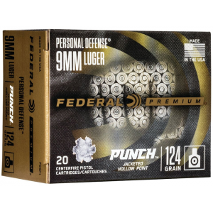 eral Personal Defense Punch 9mm Luger 124 Grain Jacketed Hollow Point Box Of 20 Ammo