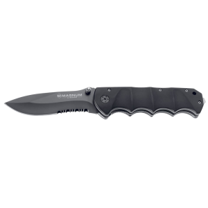 Boker Knives Black Spear Pocket Knife 3.875" Partially Serrated Spear Point 440 Black Blade Aluminum Handle Black - Boker Knives