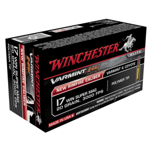 Winchester Varmint HV 17 Winchester Super Magnum Ammo 20 Grain Hornady V-Max Polymer Tip Box of 50