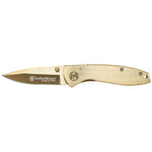 Smith & Wesson Executive Frame Assisted Opening Pocket Knife 2.8" Drop Point 7Cr17MoV Gold Blade Stainless Steel Handle Gold - Smith & Wesson