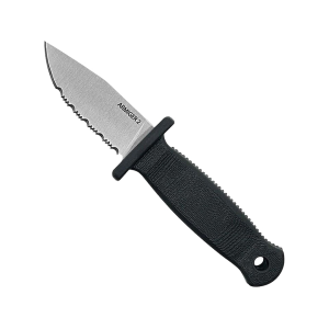 Demko Knives Armiger 2 Fixed Blade Knife 2" Partially Serrated Clip Point 4034 Satin Blade Rubber Handle Black - Demko Knives