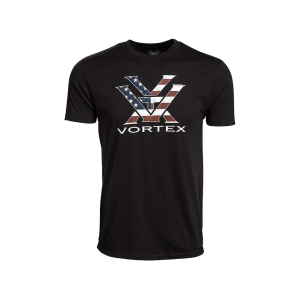 VORTEX OPTICS Men's Stars and Stripes Short Sleeve Crew Neck T Shirt Black Large