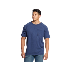 ARIAT Men's Rebar Cotton Strong Short Sleeve Crew Neck T Shirt Navy Heather Medium