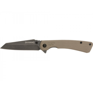 Browning Branded Rock Pocket Knife 3" Wharncliffe 7Cr17MoV Stonewashed Blade G-10 Handle Flat Dark Earth - Browning