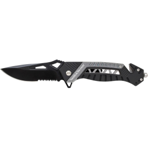 Smith & Wesson SW608 Pocket Knife 3.44" Partially Serrated Clip Point 8Cr13MoV Black Blade Aluminum/Rubber Handle Silver - Smith & Wesson