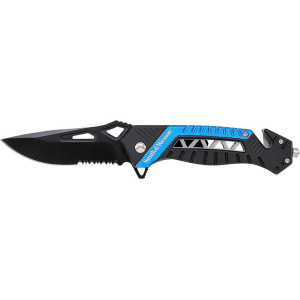 Smith & Wesson SW608 Pocket Knife 3.44" Partially Serrated Clip Point 8Cr13MoV Black Blade Aluminum/Rubber Handle Blue - Smith & Wesson