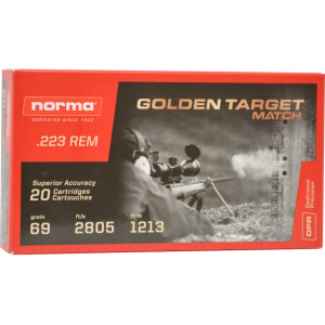 NORMA Golden Target Match 223 Remington Ammo 69 Grain Jacketed Hollow Point Box Of 20