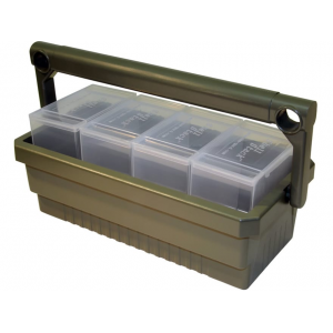 MTM Shotshell Box Caddy Army Green with 4 Shell Stack 25-Round Shotshell Boxes Clear - Mtm