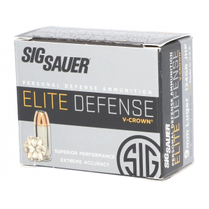  Sauer Elite Performance 9mm Luger 124 Grain Sig V-Crown Jacketed Hollow Point Box Of 20 Ammo