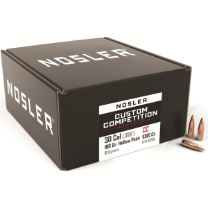 Nosler Custom Competition 30 Caliber (308 Diameter) Bullets 168 Grain Jacketed Hollow Point Box of 1000 - Nosler
