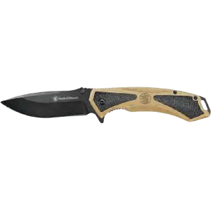 Smith & Wesson Extreme Ops Assisted Opening Pocket Knife 3.25" Drop Point 7Cr13 Black Blade Polymer Handle Tan