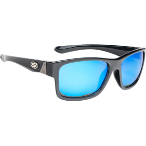 Strike King Men's SK Pro Polarized Sunglasses Shiny Black Frame White Blue Mirror Lens