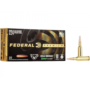 FEDERAL Premium Gold Medal 224 Valkyrie Ammo 90 Grain Sierra Matchking Jacketed Hollow Point Case Of 200 (10 Boxes Of 20)