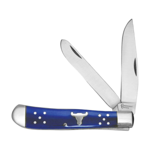 American Buffalo Knife & Tool Cattleman Trapper Pocket Knife 3.5" Clip Point 8Cr13MoV Satin Blade Delrin Handle Blue - American Buffalo Knife & Tool