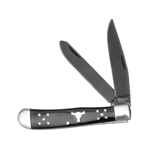 American Buffalo Knife & Tool Black Angus Trapper Pocket Knife 3.5" Clip Point 8Cr13MoV Satin Blade Delrin Handle Black - American Buffalo Knife & Tool
