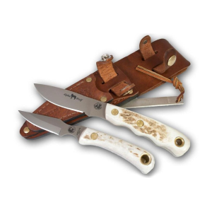 Knives of Alaska Alpha Wolf/Cub Bear Combo Fixed Blade Knife Set Stag Handles with Alpha Wolf Drop-Point Hunter Knife, Cub Bear Caping Knife and Leather Sheath - Knives Of Alaska