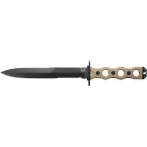 Benchmade SOCP Fixed Blade Knife 7.1" Partially Serrated Dagger CPM-3V Black Cerakote Blade G-10 Handle Tan - Benchmade