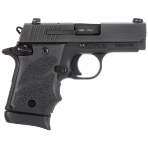 Sig P938 9MM 3IN Nitron Black SAO Siglite Black Rubber Grip (1) 7RD Steel MAG Ambi Safety, 9389BRGAMBI