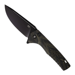 Tekto F3 Charlie Button Lock Folding Damazcus G10 Handle D2 Drop Point Plain Black 3.8"